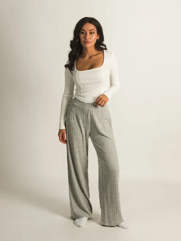 HARLOW RIBBED WIDE LEG PANTS - CLEARANCE Trendy High-Waist Trousers