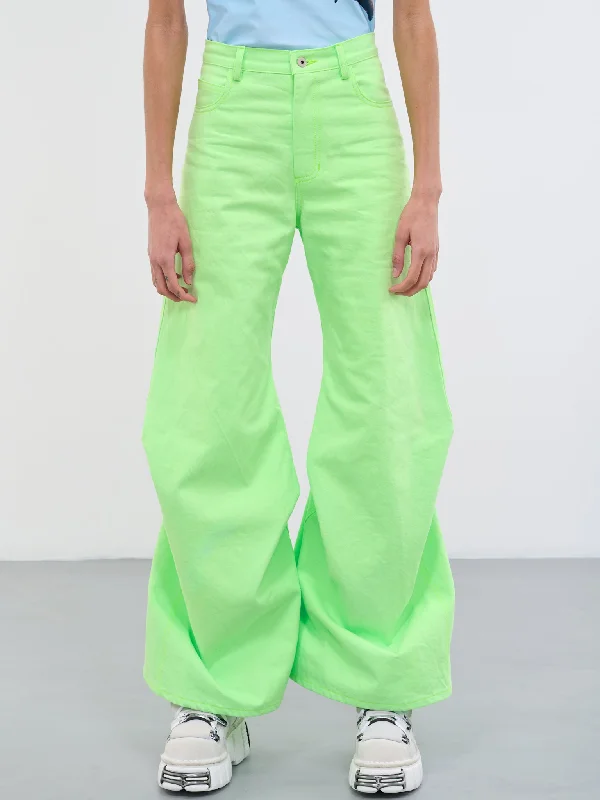 Ruched Denim Pants (MB-24-LIME-GREEN) Elegant Wool Trousers