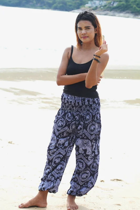 Harem Pants Women Unisex Comfy Boho Baggy Yoga Pants Elephant Black Lightweight Linen Pants Harem Pants Women Unisex Comfy Boho Baggy Yoga Pants Elephant Black Lightweight Linen Pants