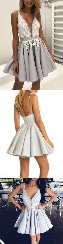 Homecoming dress,Homecoming dresses,silver homecoming dresses,v neck homecoming dress  cg10049