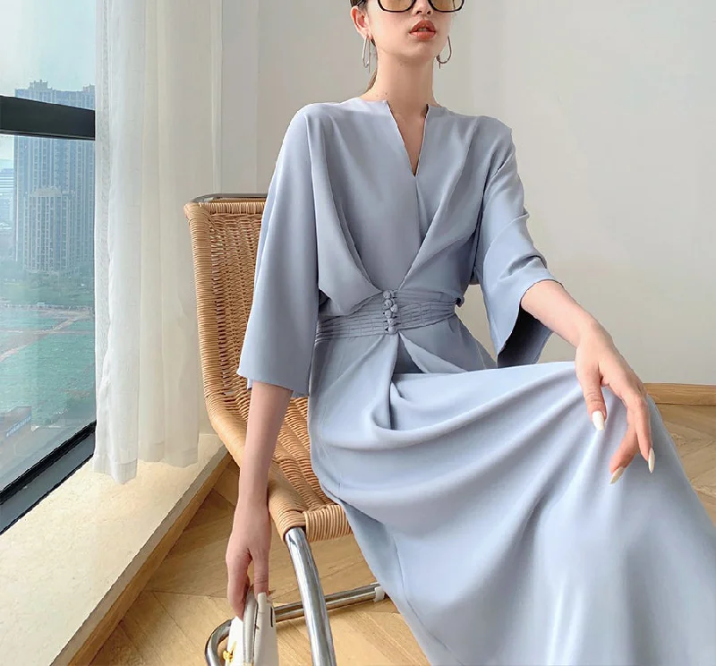 Ube kaftan dress (ready stock in blue (S)/ 3 colours)