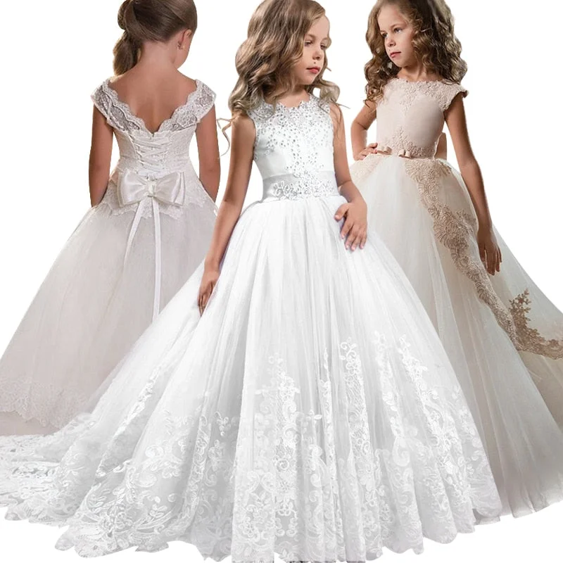 2020 new lace wedding holy dress the flower girl bow tie the tennis party the banquet party show ball dress vestidos de fiesta