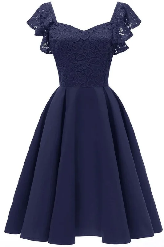 Dark Navy Cap Sleeves Satin Homecoming Dress  cg9626