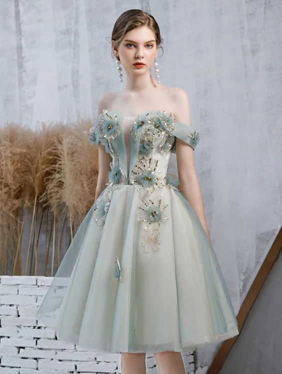 Sweetheart Off The Shoulder Short homecoming Dress, Evening Dress With Appliques  cg6414