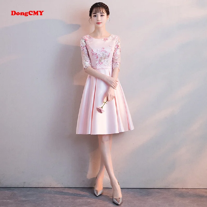 DongCMY Party Formal Short Flower Dress New 2019 A-Line pink color Women Prom Dresses