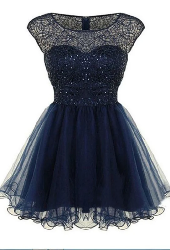 Homecoming Dresses Dark Blue Sleeveless Zippers Chiffon    cg9828