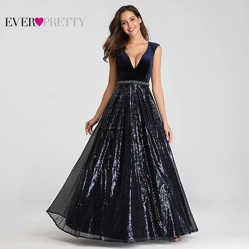 Evening Dresses Long Ever Pretty EP07840 Sexy Deep V-neck Beading Sequined Sparkle New Formal Party Gowns 2020 Abendkleider