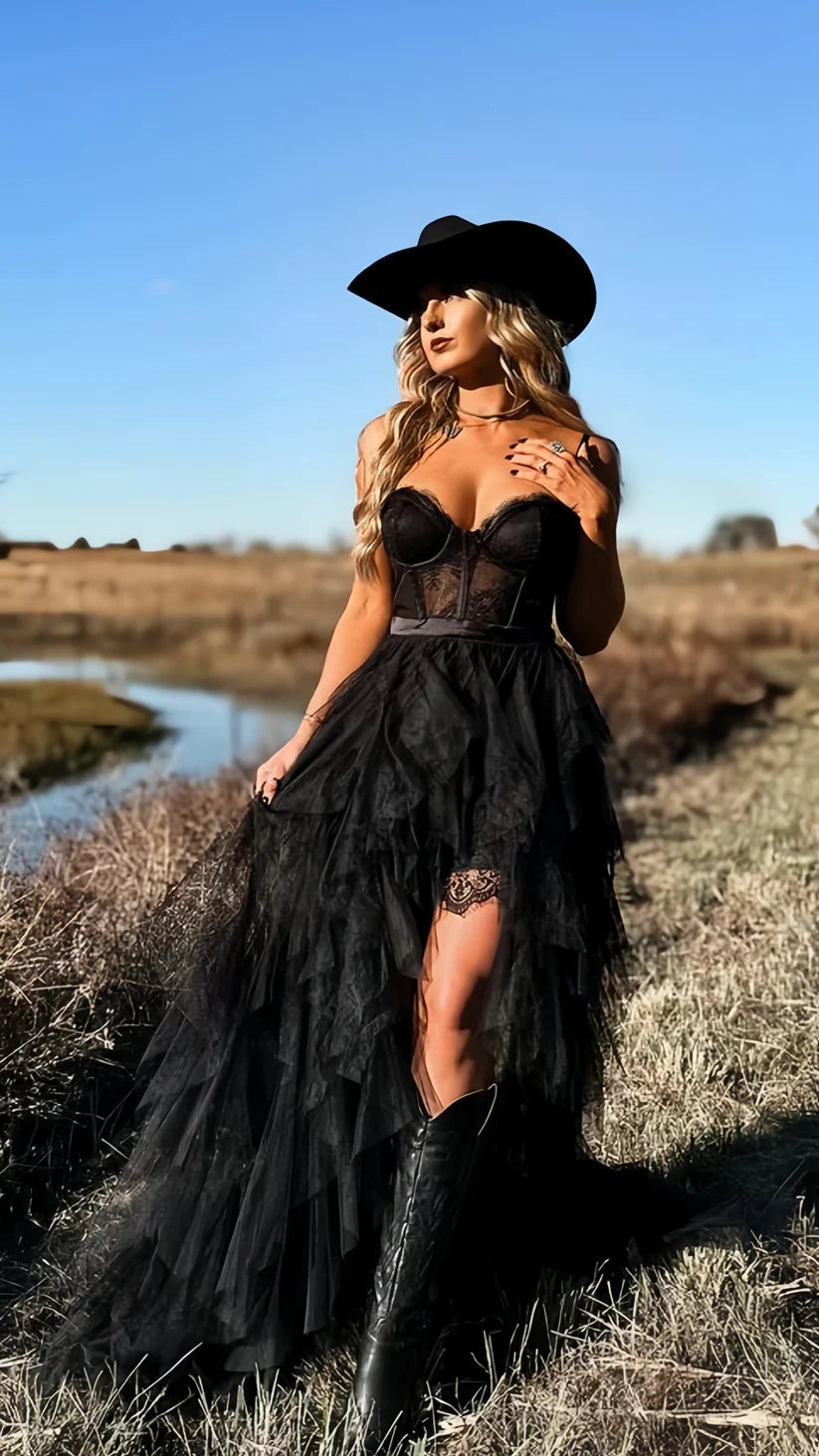 Sexy A Line Spaghetti Strap Corset Ruffle Lace Long Prom Dress Evening Dress with Slit SH2017