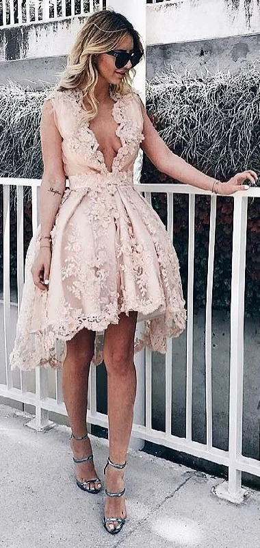 Deep V Neck Sleeveless Homecoming Dress , Short Homeocming Dress  cg6885