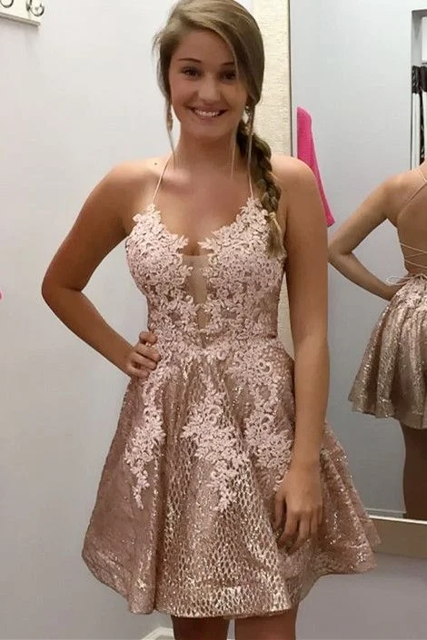 Lace Short Homecoming Dress with Criss Cross Back  cg6818