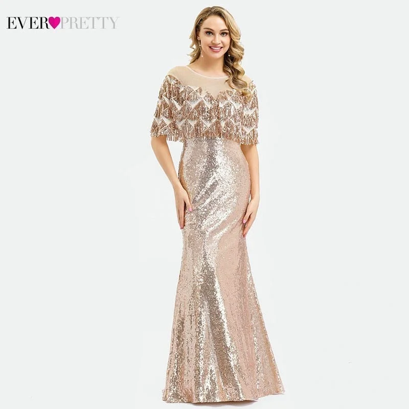 Luxury Rose Gold Evening Dresses Mermaid Tassel Sequined Dresses EP00991RG Elegant Formal Party Gowns 2019