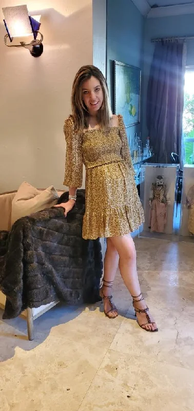 GOLDEN SHEER FLORAL DRESS