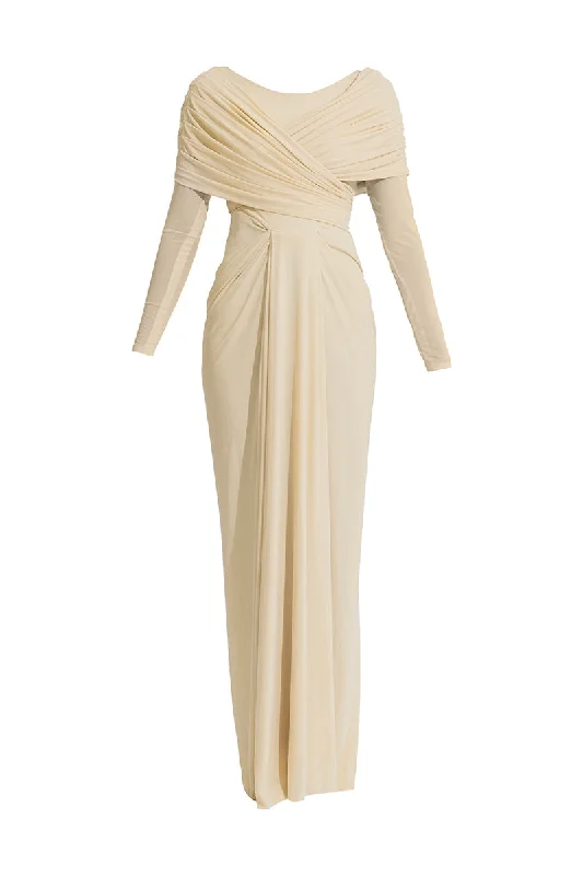 AMELIA BEIGE MAXI DRESS Fashionable Maxi Dress with Fringe