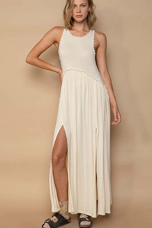 Blue Zone Planet |  POL Sleeveless Back Zipper Front Slit Maxi Dress Elegant Maxi Dress with Pockets