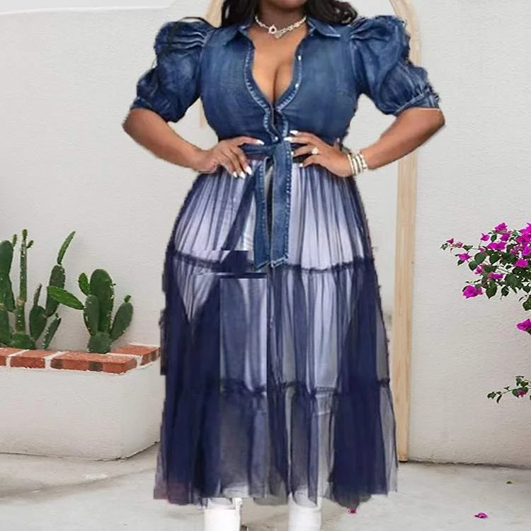 CASUAL LANTERN SLEEVE SHORT SLEEVE PATCHWORK MAXI DRESS Elegant Sleeveless Maxi Dress CASUAL LANTERN SLEEVE SHORT SLEEVE PATCHWORK MAXI DRESS Elegant Sleeveless Maxi Dress