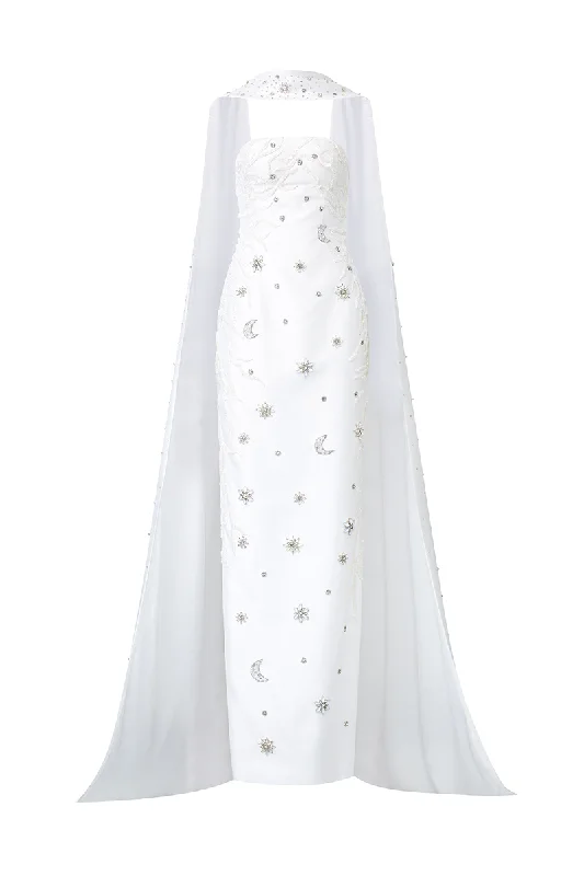 CRYSTAL EMBELLISHED MAXI DRESS WITH SCARF SET Elegant Maxi Dress with Belt