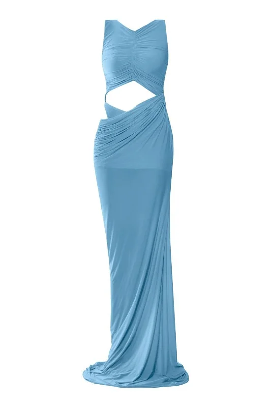ELINA BABY BLUE CUT-OUT MAXI DRESS Trendy Fit-and-Flare Maxi Dress