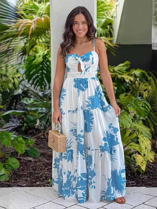 Blue Zone Planet | Eve's Botanical Spaghetti Strap Hollow Lace Maxi Dress Elegant Maxi Dress with Belt Blue Zone Planet | Eve's Botanical Spaghetti Strap Hollow Lace Maxi Dress Elegant Maxi Dress with Belt