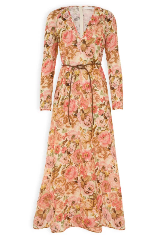 Golden Plunge Maxi Dress | Pink Rose Comfortable Cotton Maxi Dress