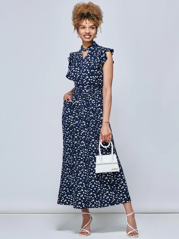 Jolie Moi Doris Frill Shoulder Maxi Dress, Dark Teal Elegant Velvet Maxi Dress