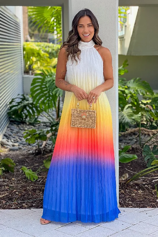 Multi Color Pleated Maxi Dress Stylish Button-Up Maxi Dress