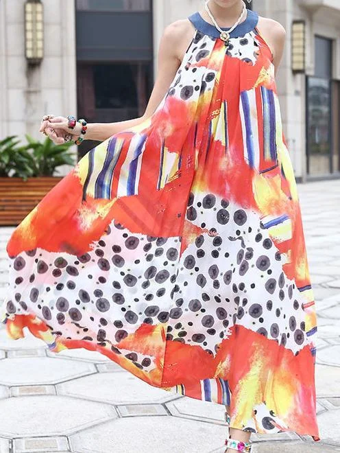 New Print Sleeveless Loose Summer Maxi Dress Comfortable T-Shirt Maxi Dress