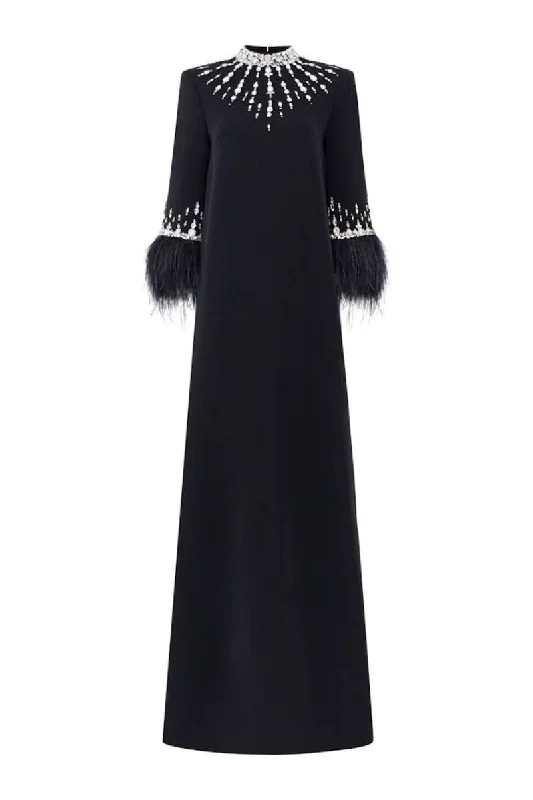 ORABELLE CREPE TRAPEZE MAXI DRESS Elegant Maxi Dress with Ruffles