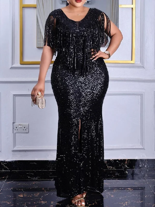 Sequin Tassel Sleeveless Split Bodycon Maxi Dresses Fashionable Chiffon Tiered Maxi Dress Sequin Tassel Sleeveless Split Bodycon Maxi Dresses Fashionable Chiffon Tiered Maxi Dress