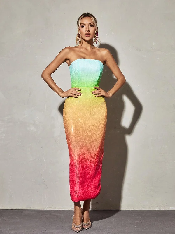 Shanti Strapless Sequin Ombre Maxi Dress Comfortable Long-Sleeve Maxi Dress