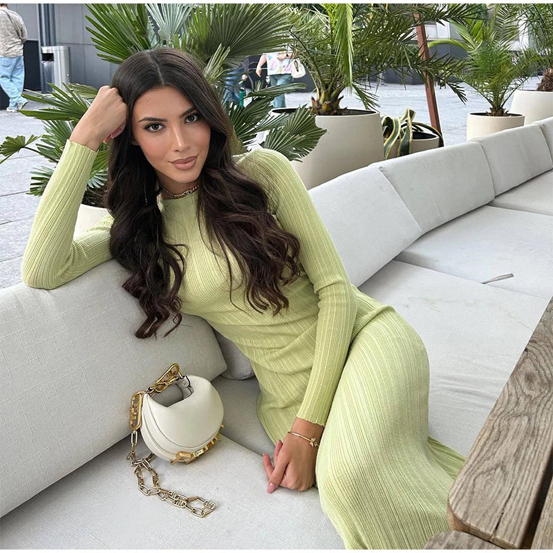 Long Sleeve Knitted Maxi Dress Stylish Longline Maxi Dress