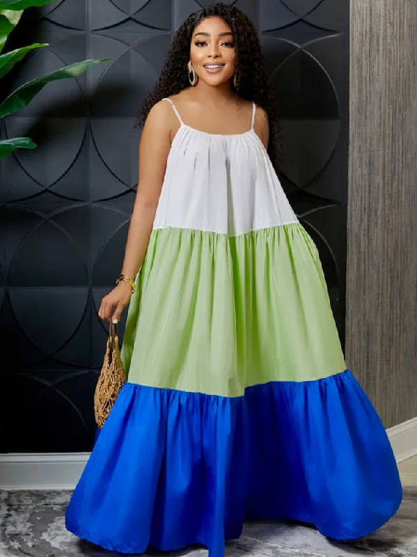 Spaghetti Strap Loose Maxi Dress Elegant Pleated Maxi Dress