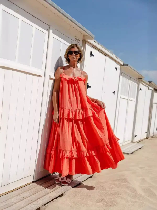 Blue Zone Planet | Stacy's Holiday Beach Tiered Ruffled Swing Maxi Dress Comfortable Maxi Dress with Sleeves