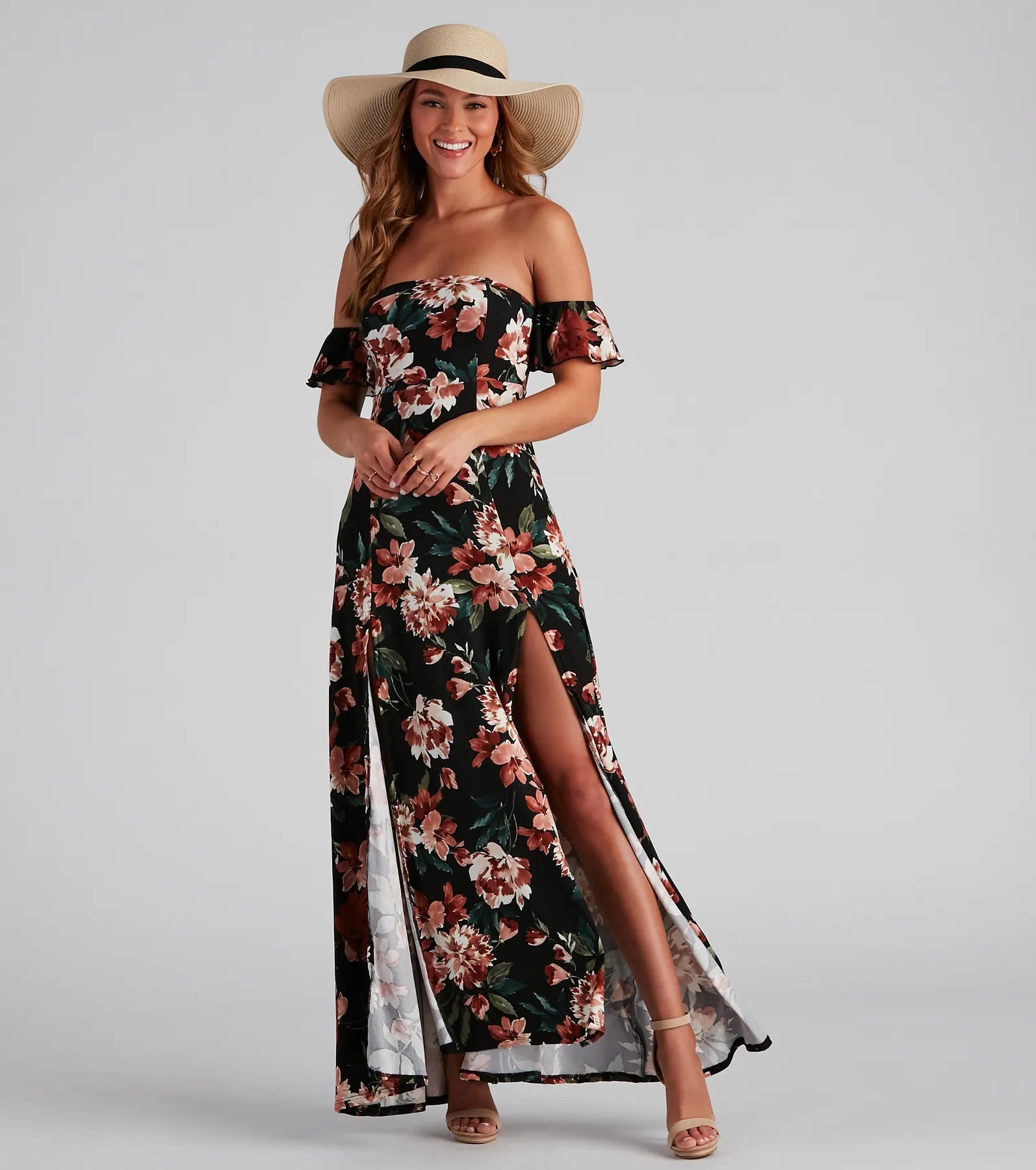 Vineyard Floral Slit Maxi Dress Elegant Maxi Dress with Lace