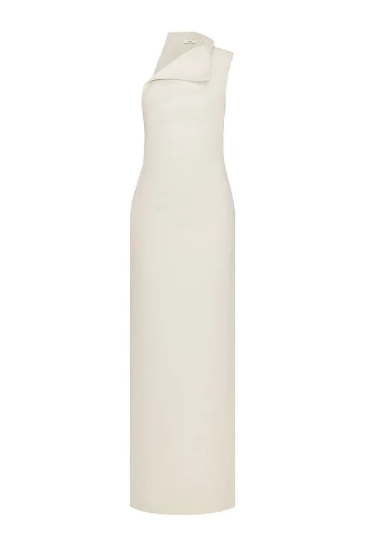 WHITE ONE-SHOULDER SLEEVELESS MAXI DRESS Stylish Long Sleeve Maxi Dress