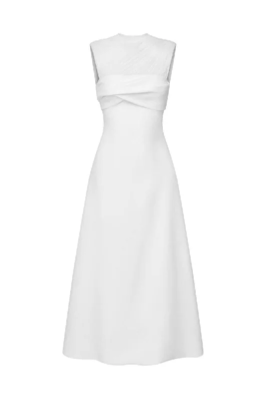 WHITE PLEATING SHOULDER MAXI DRESS Elegant Floral Maxi Dress