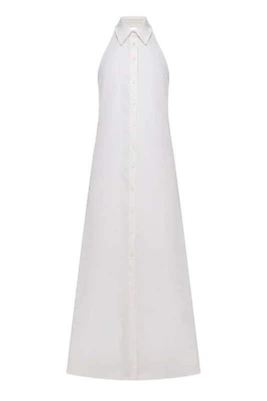 WHITE SHIRT MAXI DRESS Elegant Pleated Maxi Dress
