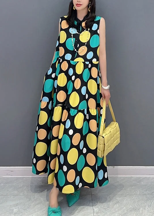 Women Dot Print Patchwork Maxi Dress Summer Cozy Longline Maxi Dress