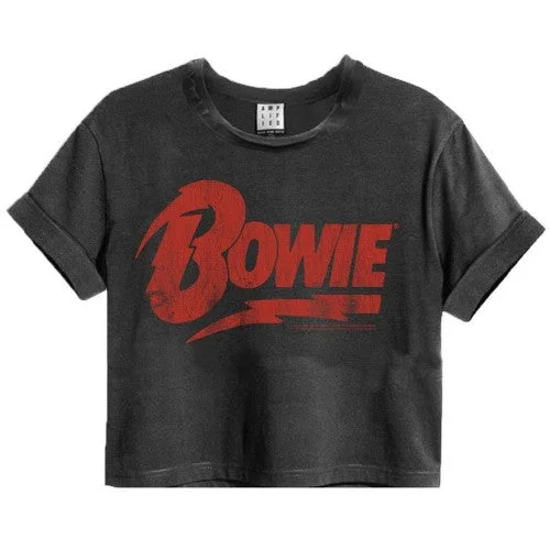 Amplified Womens/Ladies David Bowie Logo Cropped T-Shirt Striped Floral Plaid