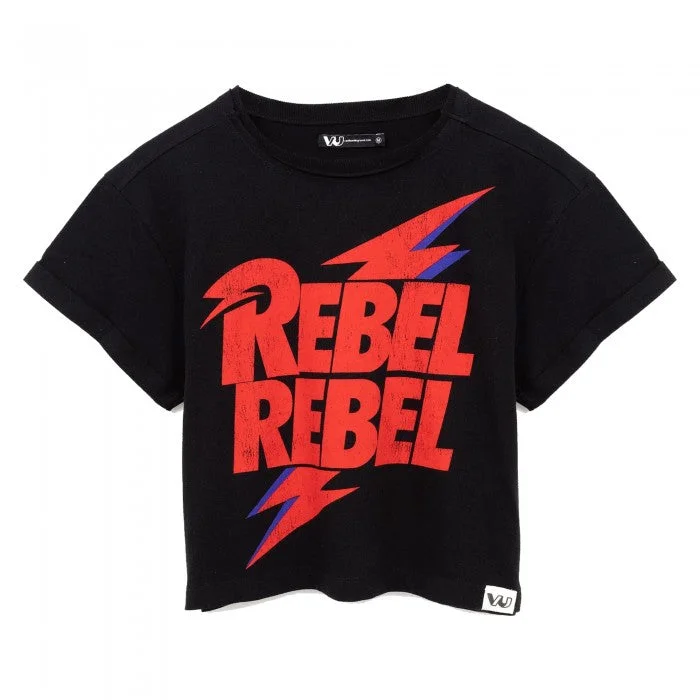 David Bowie Womens/Ladies Rebel Rebel Crop T-Shirt Ribbed Striped Patterned