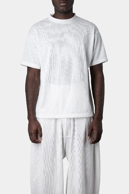 Perforated crewneck t-shirt, White Polka Dot Checkered Tartan