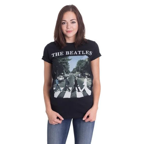 The Beatles Womens/Ladies Abbey Road Logo T-Shirt Zippered Buttoned Snapped