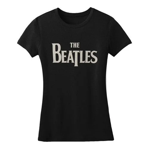 The Beatles Womens/Ladies Drop T Logo T-Shirt Sequined Glittery Shiny