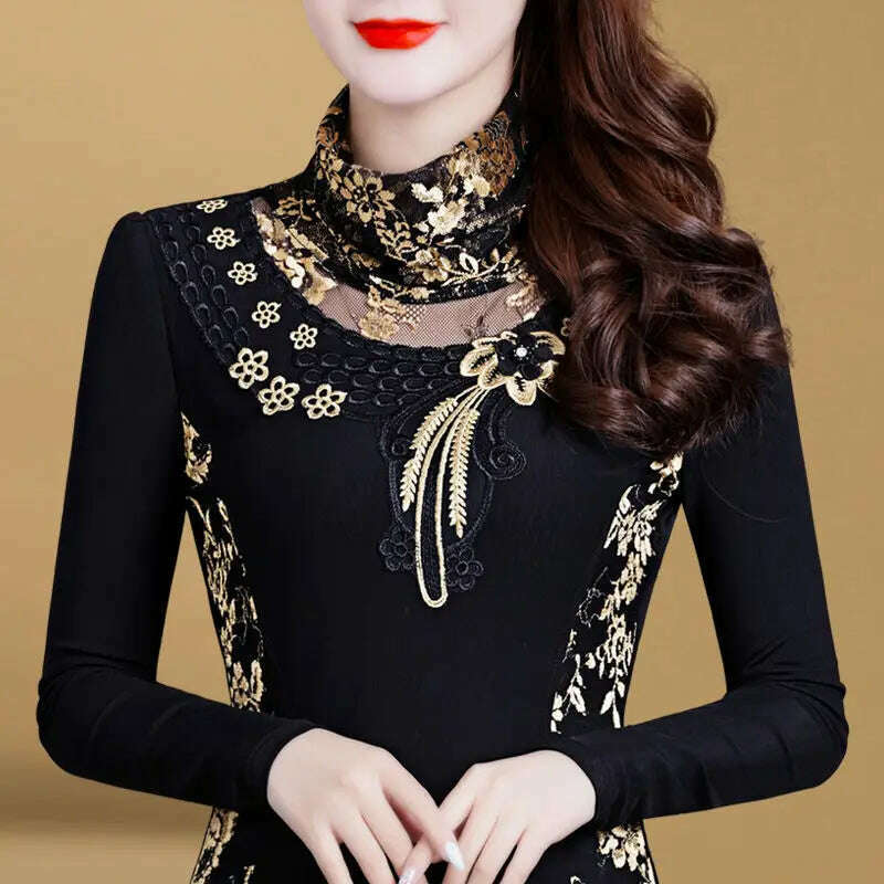 Woman Floral Mesh Half Turtleneck Bottoming Shirt Female Autumn New Long-sleeved T-shirt Ladies Lace Blouse Wear Shirts G700 Chenille Blend Fleece Blend Nylon Blend Woman Floral Mesh Half Turtleneck Bottoming Shirt Female Autumn New Long-sleeved T-shirt Ladies Lace Blouse Wear Shirts G700 Chenille Blend Fleece Blend Nylon Blend