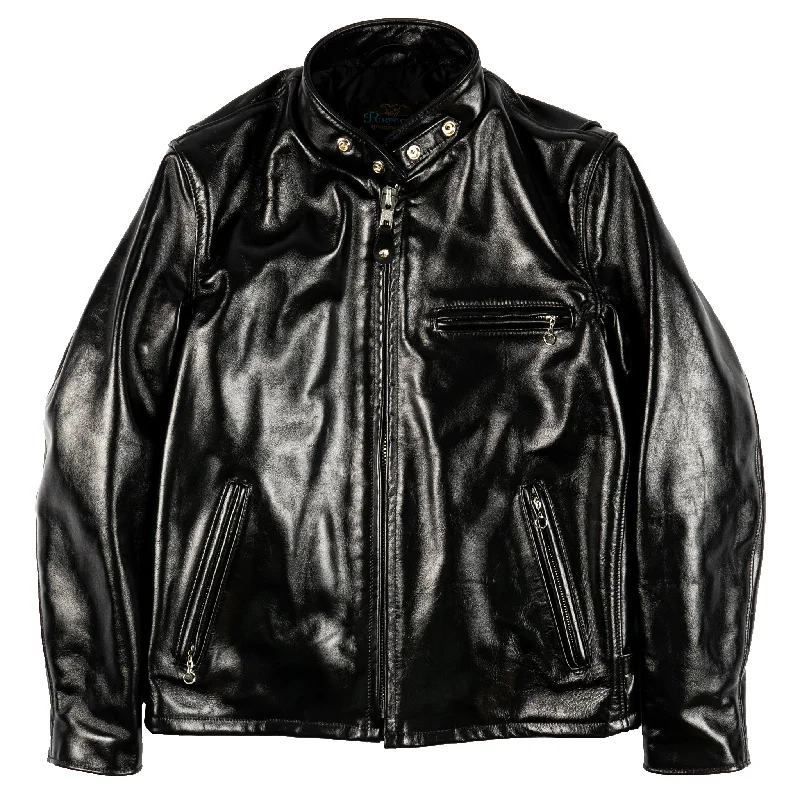 641HH - Racer Black Leather Motorcycle Jacket in Horsehide - Black Striped Jacket Polka Dot Jacket Floral Jacket 641HH - Racer Black Leather Motorcycle Jacket in Horsehide - Black Striped Jacket Polka Dot Jacket Floral Jacket