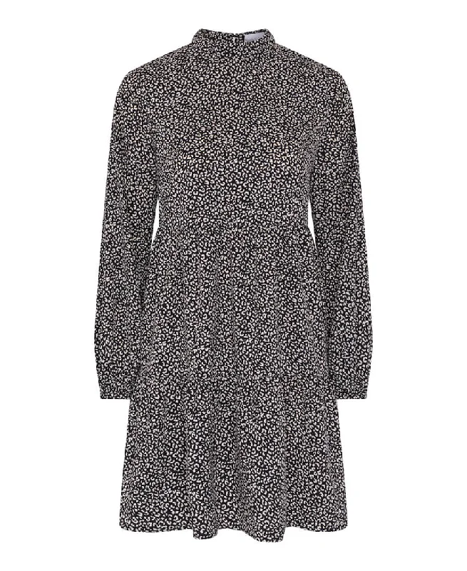 Leopard Printed Long Sleeve Mini Dress Stylish Floral Print Mini Dress