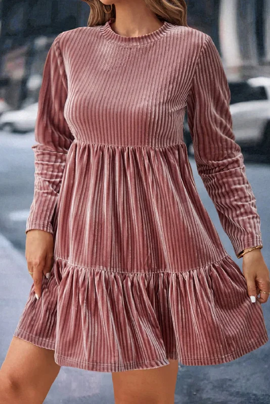 Blue Zone Planet | Apricot Pink Plus Size Velvet Ribbed Knit Tiered Ruffled Mini Dress Cozy Satin Mini Dress Blue Zone Planet | Apricot Pink Plus Size Velvet Ribbed Knit Tiered Ruffled Mini Dress Cozy Satin Mini Dress