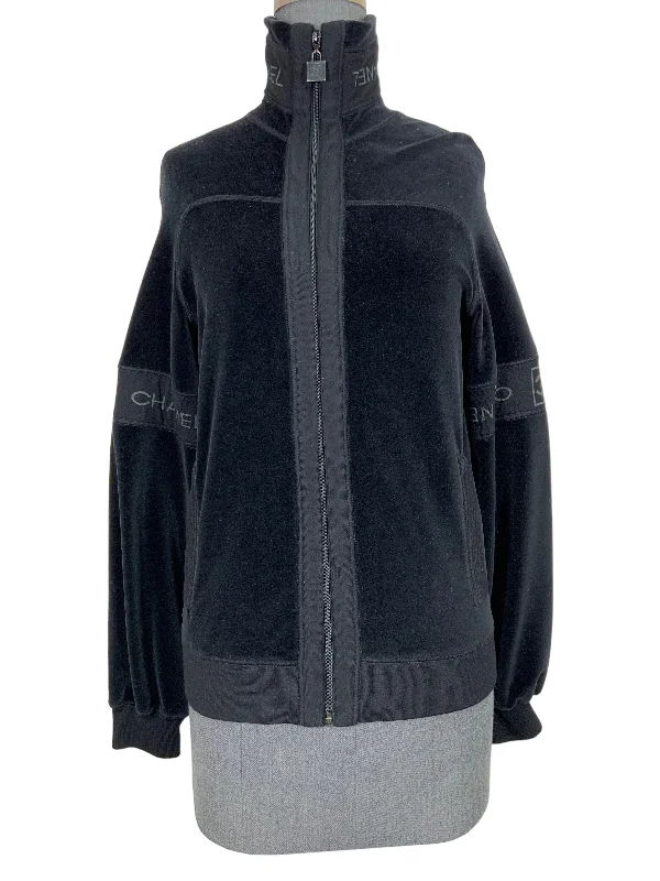 CHANEL 05A CC Logo Front Zip Jacket Size S Trench Coat Raincoat Waterproof Jacket