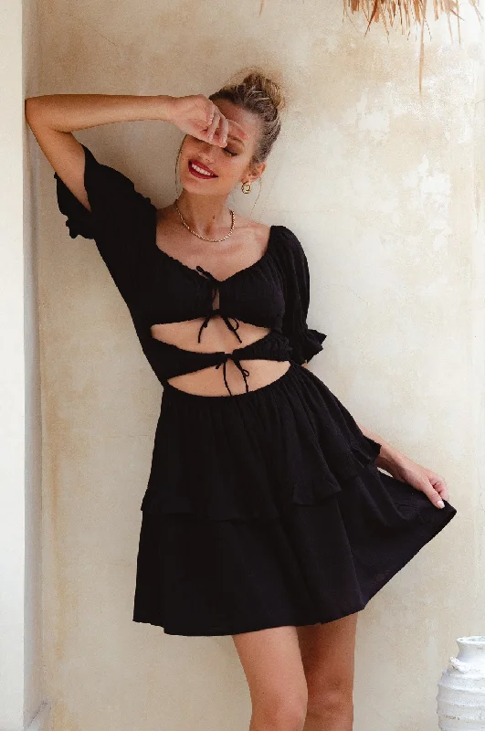Ruffled Linen Mini Dress (Sale) Elegant Mini Dress with Pleats