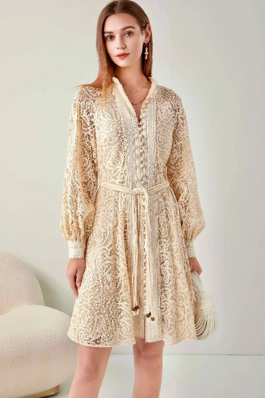 Clementine Lace Mini Dress - Antique Lace Cozy Knitted Mini Dress