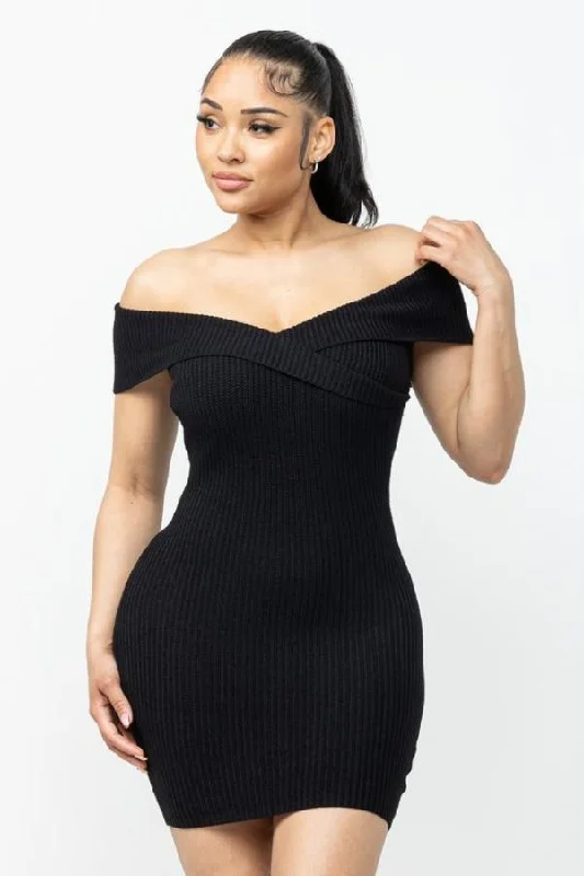 Cross Off Shoulder Mini Dress Stylish Short Sleeve Mini Dress